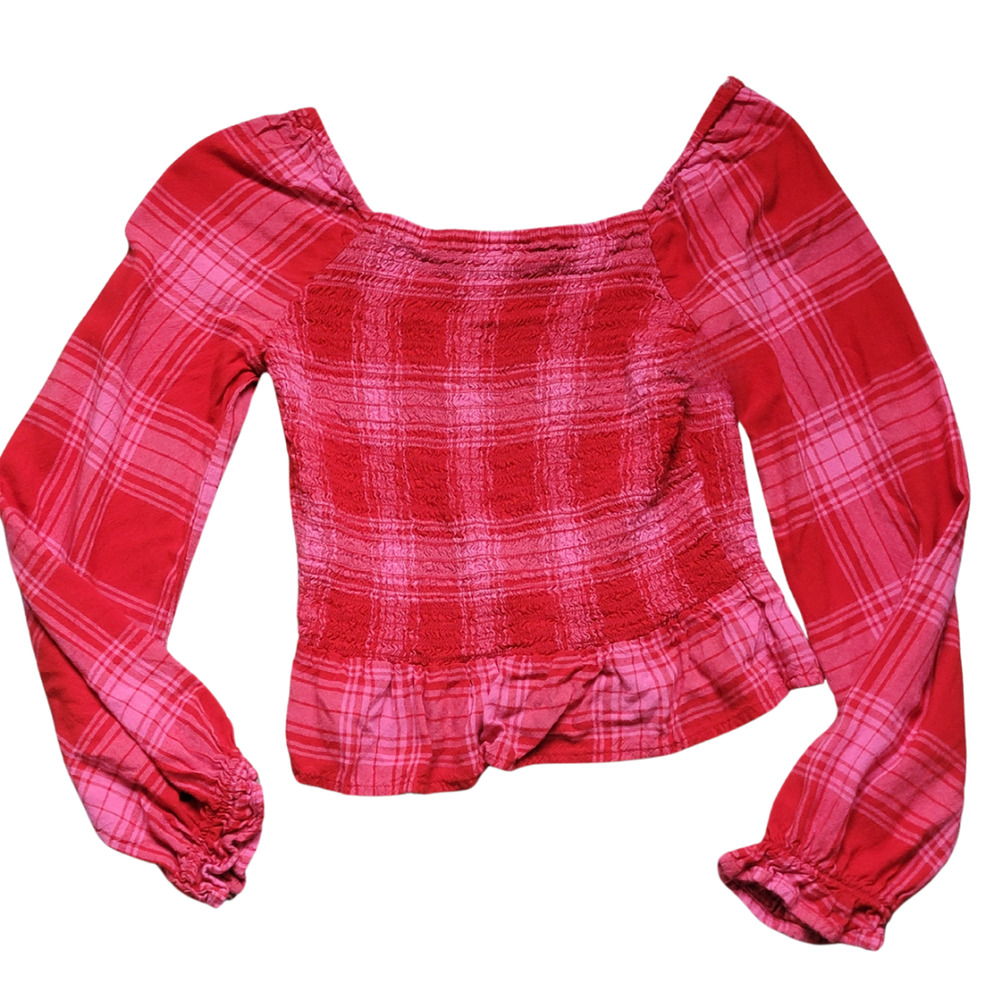 Girls Red Pink Smocked Long Sleeve Blouse Top Sz 14